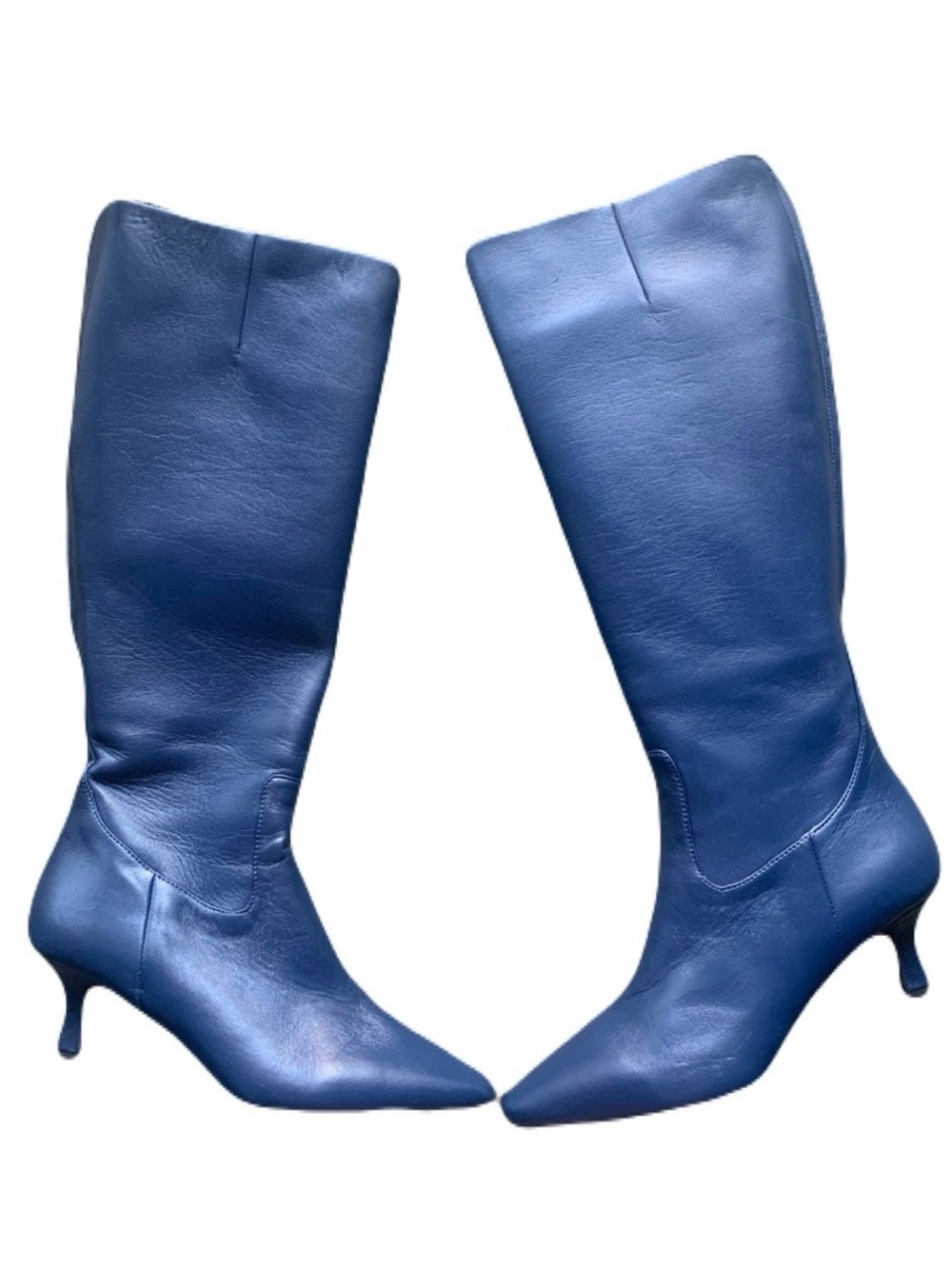 Giro Women's Navy Soft Leather Knee-High Kitten Heel Boots